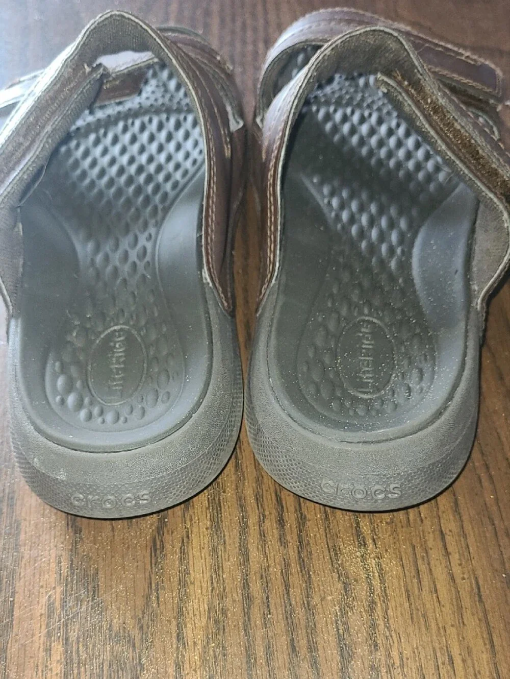 CROCS Men's Brown Leather Strap Slide Sandals Size 8